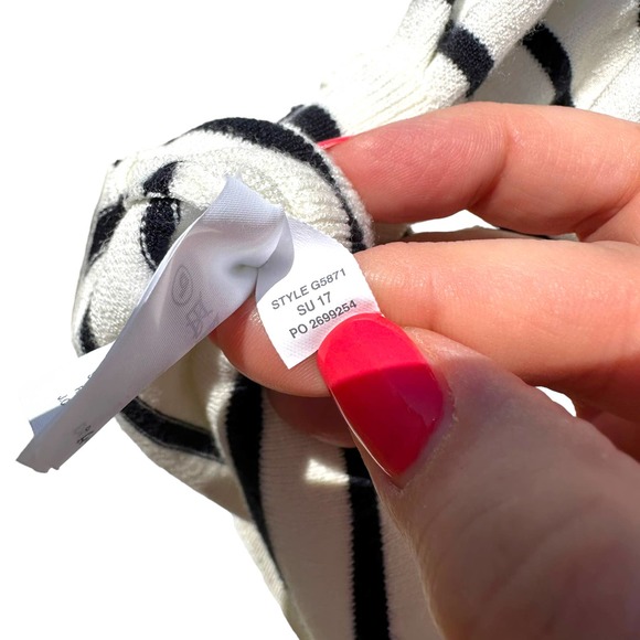 J. Crew - Off the Shoulder Striped Knit Top w/Double Ruffles, White/Black, SizeS - Picture 5 of 12